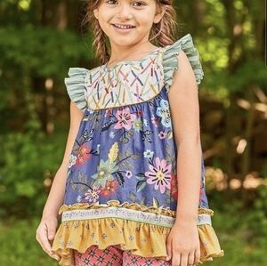 Matilda Jane Girls Top 4T Sleeveless Floral Ruffle Tunic Tank Shirt